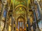 Colorful mosaics, altar, stained glass, Basilica of Notre Dame de Fourviere, Lyon, France. Art Print